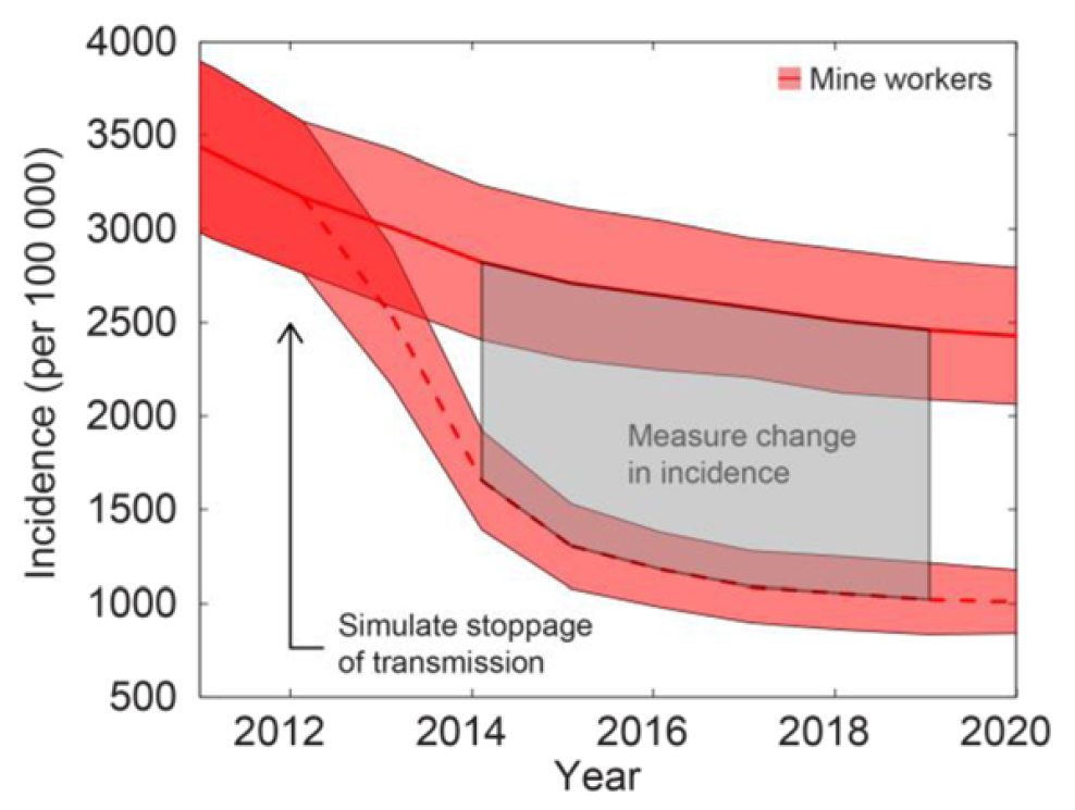 South Africa TB incidence projection comparing mine workers and general population